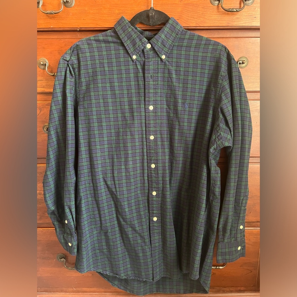 Ralph Lauren dark blue and green checked button down